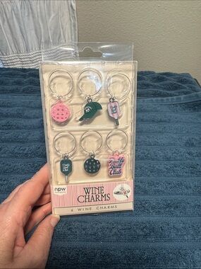 Wine Charms Set - Pink & Green Pickle Ball  Theme NWT